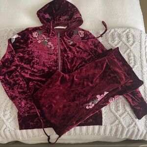 Nasty Gal Burgundy Velour Tracksuit S